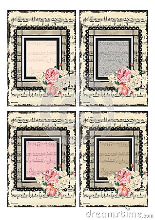 Roses, Lace and Frames Music Notes Cards Stock Photo