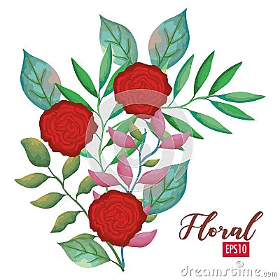 Roses and leafs garden decorative Vector Illustration