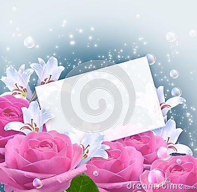 Roses, lilies and paper Stock Photo