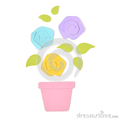 Roses in a pot paper cut on white background Stock Photo