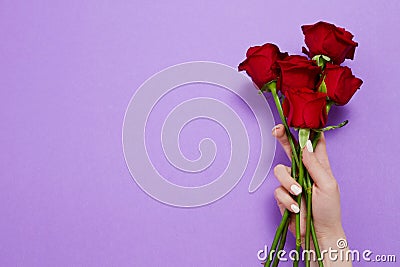 Roses on red background . Top view and mock up. Mother and valentine day. Women holidays . Wallpaper and romantic concept Stock Photo