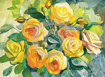 Roses. Still life with a bouquet of flowers. Gouache painting Stock Photo