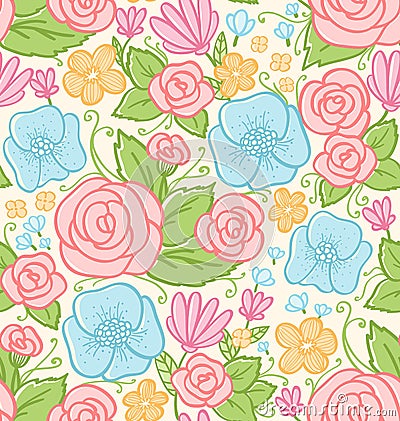 Roses and violets pattern Vector Illustration