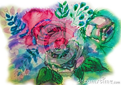 Roses watercolor hand-painted, frozen flower Cartoon Illustration