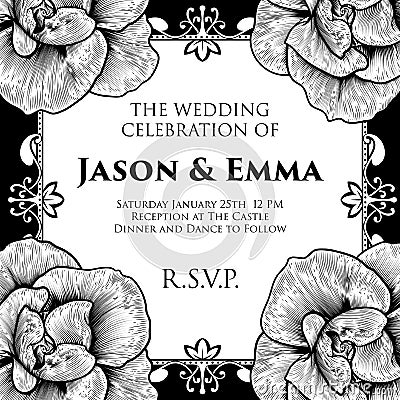 Roses Wedding Invite Invitation Template Vector Illustration