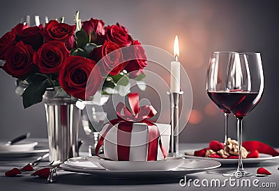 roses wine red Close background nner romantic format gray gift Vertical Stock Photo