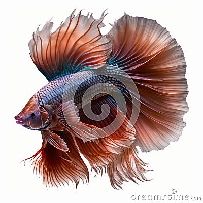 Rosetail Betta Fish. Popular fish. Isolated on White Background. Stock Photo