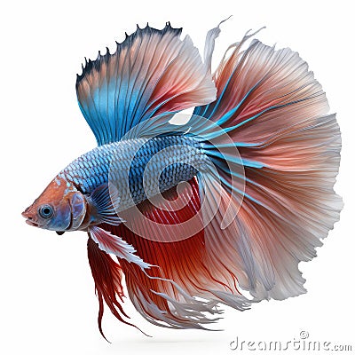 Rosetail Betta Fish. Popular fish. Isolated on White Background. Stock Photo