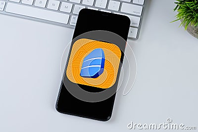 Rosetta Stone app logo on a smartphone screen. Editorial Stock Photo