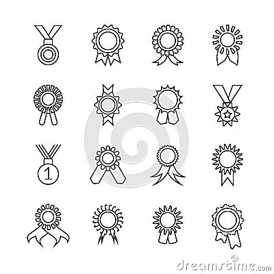 Rosette banner thin line icons. Vector award ribbons outline signs isolated on white background Vector Illustration