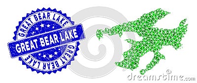 Rosette Grunge Seal And Green Vector Lowpoly Great Bear Lake Map mosaic Vector Illustration