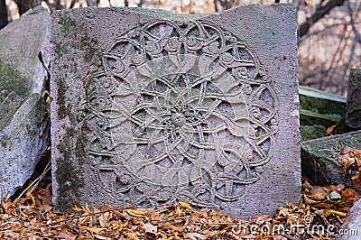 Rosette ornament rock from Medieval Armenian church St. Gregory Bardzraqash Stock Photo