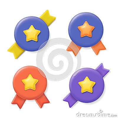 Rosette Ribbon icon with star, awards label, premium quality emblem, achievement 3d vector Vector Illustration