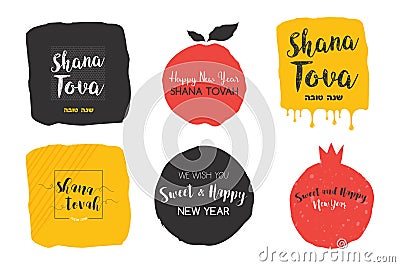 Rosh hashanah, abstract Jewish holiday icon set. Jewish new year Vector Illustration