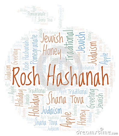 Rosh Hashanah in apple shape word cloud. Stock Photo