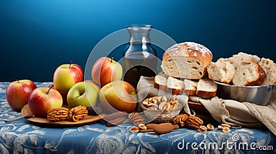 Rosh hashanah concept. traditional symbols. jewish new year holiday background Stock Photo