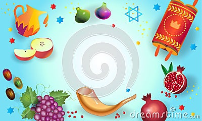 Rosh Hashanah Shana Tova card - Jewish New Year Vector Illustration