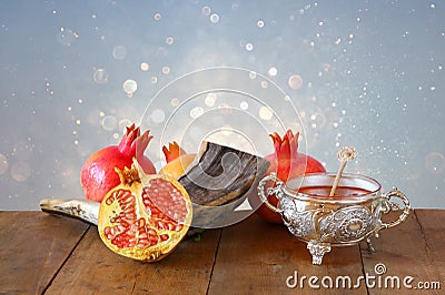 Rosh hashanah (jewesh New Year holiday) concept. Traditional symbols Stock Photo