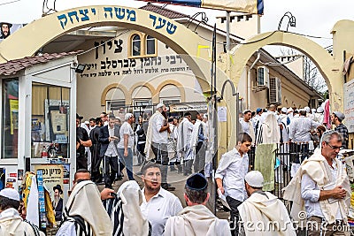 Rosh Hashanah, Jewish New Year 5778. It is celebrated near the grave of Rabbi Nachman. Pilgrims near the synagogue Editorial Stock Photo