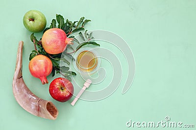 Rosh hashanah (jewish New Year) concept. Traditional symbols Stock Photo