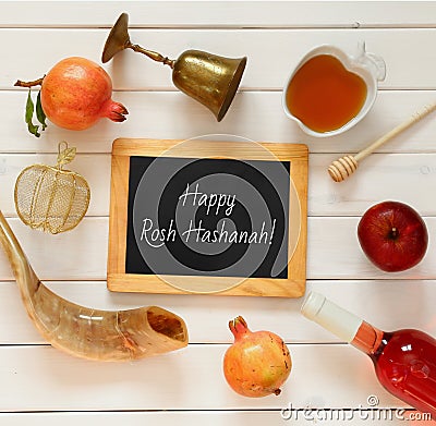 Rosh hashanah (jewish New Year) concept. Traditional symbols Stock Photo