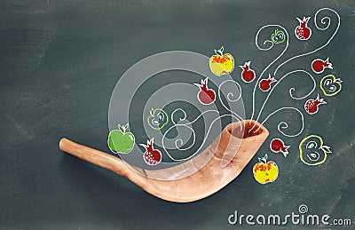 Rosh hashanah (jewish New Year holiday). Traditional symbols Cartoon Illustration