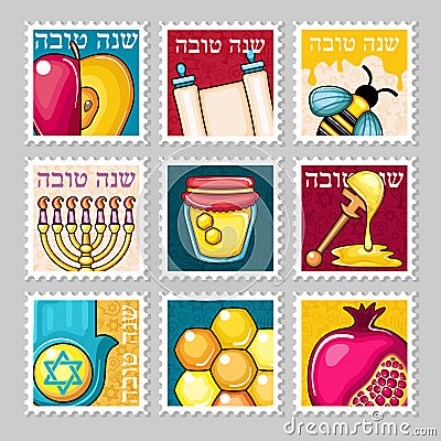 Rosh Hashanah stamp. Shana tova Vector Illustration