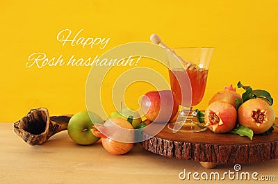 Rosh hashanah & x28;jewish New Year holiday& x29; concept. Traditional symbols Stock Photo