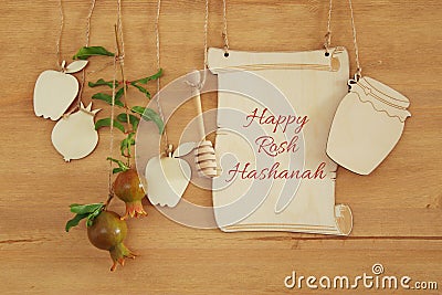 Rosh hashanah & x28;jewish New Year holiday& x29; concept. Traditional symbols Stock Photo