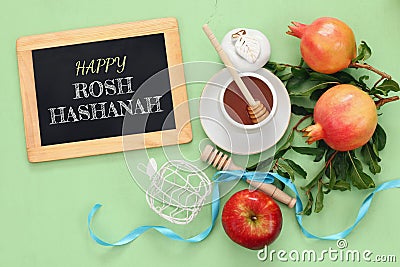 Rosh hashanah (jewish New Year) concept. Traditional symbols Stock Photo