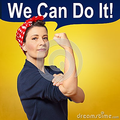 Rosie riveter woman copy space Stock Photo