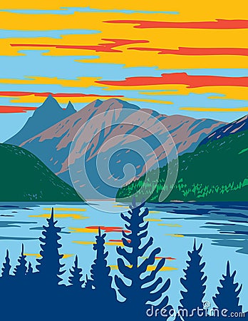 Ross Lake within Ross Lake National Recreation Area Washington State WPA Poster Art Vector Illustration