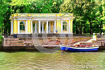 Rossi`s pavilion on the Moika River embankment. Stock Photo