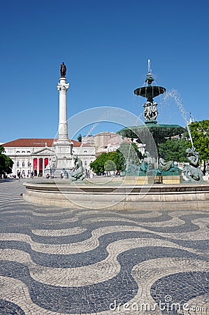 Rossio Square in Lisbon Editorial Stock Photo