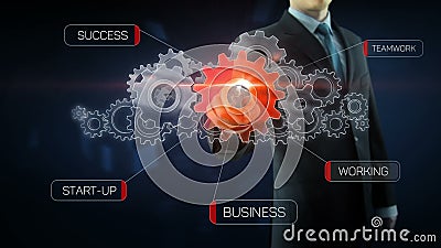 Rosso di concetto del lavoro di gruppo dell'ingranaggio di successo dell'uomo di affari Rosso di concetto del lavoro di gruppo dell'ingranaggio di successo dell'uomo di affari