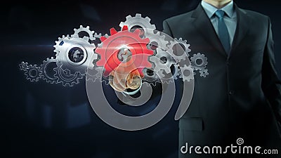 Rosso di concetto del lavoro di gruppo dell'ingranaggio di successo dell'uomo di affari Rosso di concetto del lavoro di gruppo dell'ingranaggio di successo dell'uomo di affari
