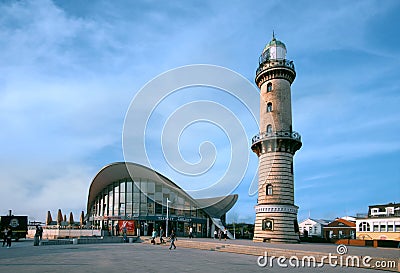 Rostock, Germany - August 4, 2020: lighthouse in Warnemuende Rostock. Editorial Stock Photo