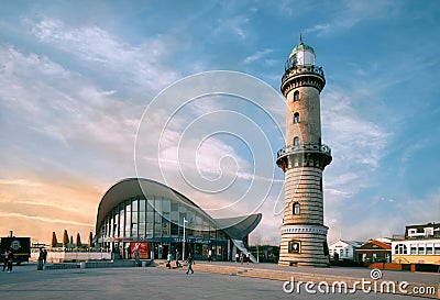 Rostock, Germany - August 4, 2020: lighthouse in Warnemuende Rostock Editorial Stock Photo