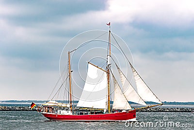 Rostock, Germany - August 2016: Sailing ship Ryvar on the baltic sea. Editorial Stock Photo