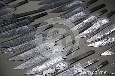 Blanks for making hunting knives of stainless steel Stock Photo