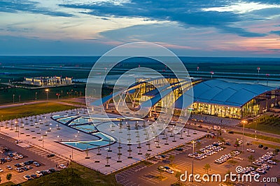 Rostov-on-Don, Russia - 2019: Platov Airport at sunset from a height Editorial Stock Photo