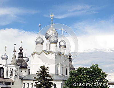 Rostov Kremlin. Domes of the cathedral of the Assumption. Editorial Stock Photo