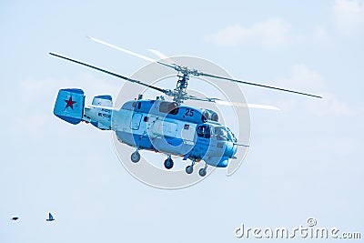 ROSTOV-NA-DONU, RUSSIA - CIRCA SEPTEMBER 2017: Russian helicopter in sky at military air parade Editorial Stock Photo