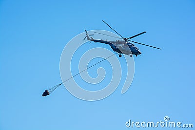ROSTOV-NA-DONU, RUSSIA - CIRCA SEPTEMBER 2017: Russian helicopter in sky at military air parade Editorial Stock Photo