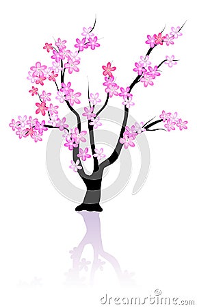 Rosy flowers on tree Vector Illustration