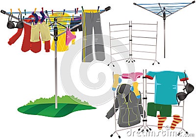 Rotary clothes drier and clothes horse Vector Illustration