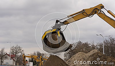 Fractionation of the excavated soil at the construction site . Stock Photo