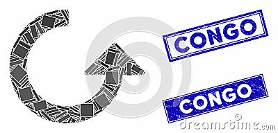 Rotate Mosaic and Distress Rectangle Congo Stamp Seals Vector Illustration