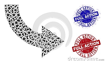 Rotate Right Mosaic of Shatters with Full Action Textured Seal Stamps Vector Illustration