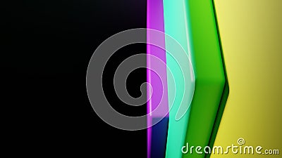 3D rendering. 3D illustration. Rotated side view with a black background and green and purple square decks Cartoon Illustration